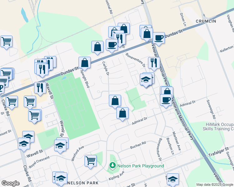 map of restaurants, bars, coffee shops, grocery stores, and more near 50 Hesler Crescent in London
