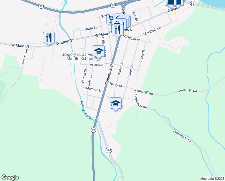 map of restaurants, bars, coffee shops, grocery stores, and more near 83 Columbia St in Mohawk