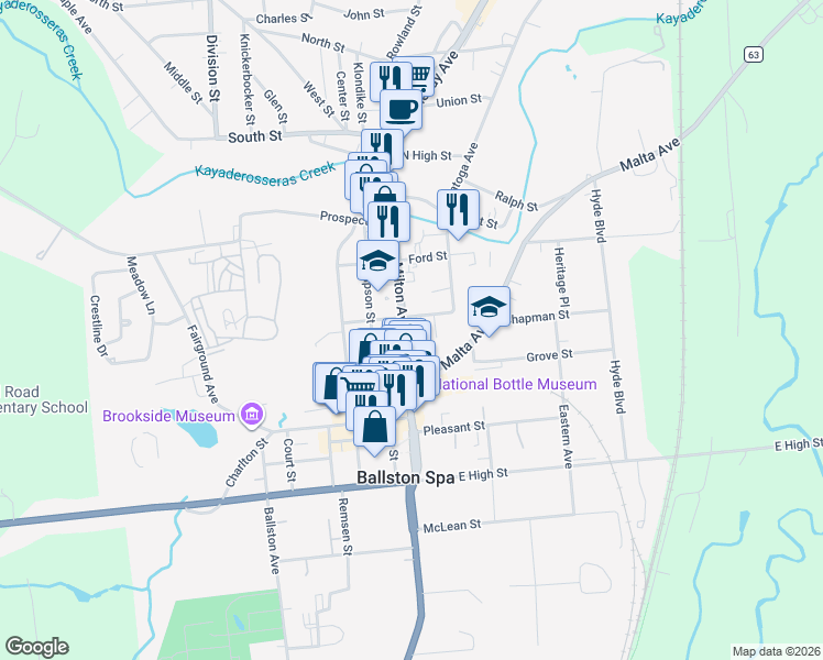 map of restaurants, bars, coffee shops, grocery stores, and more near 160 Milton Avenue in Ballston Spa