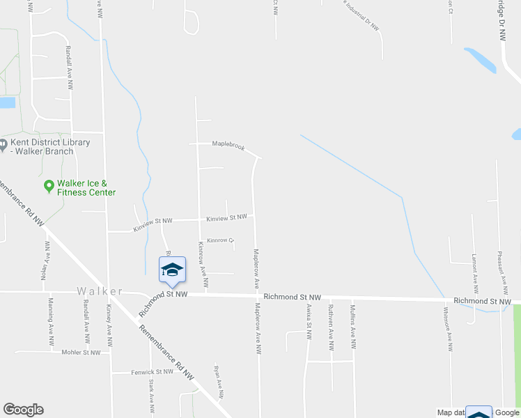 map of restaurants, bars, coffee shops, grocery stores, and more near 2206 Maplerow Avenue Northwest in Grand Rapids