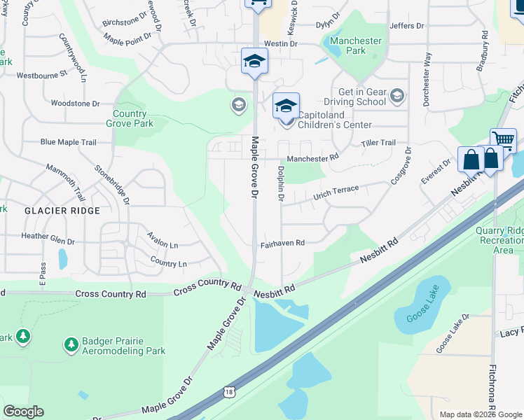 map of restaurants, bars, coffee shops, grocery stores, and more near 3879 Maple Grove Drive in Madison