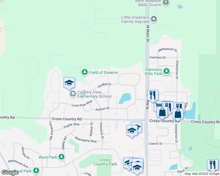 map of restaurants, bars, coffee shops, grocery stores, and more near 400 Lone Pine Way in Verona