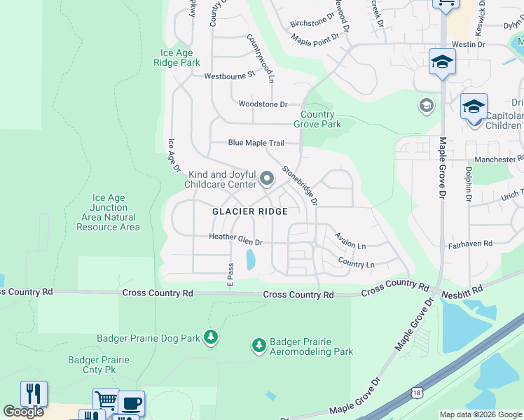 map of restaurants, bars, coffee shops, grocery stores, and more near 3814 Mammoth Trail in Madison