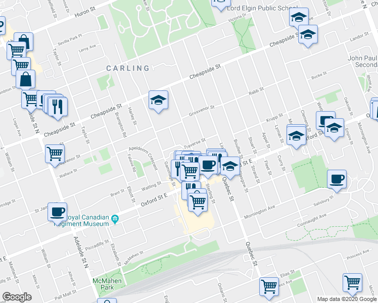 map of restaurants, bars, coffee shops, grocery stores, and more near 157 Sterling Street in London