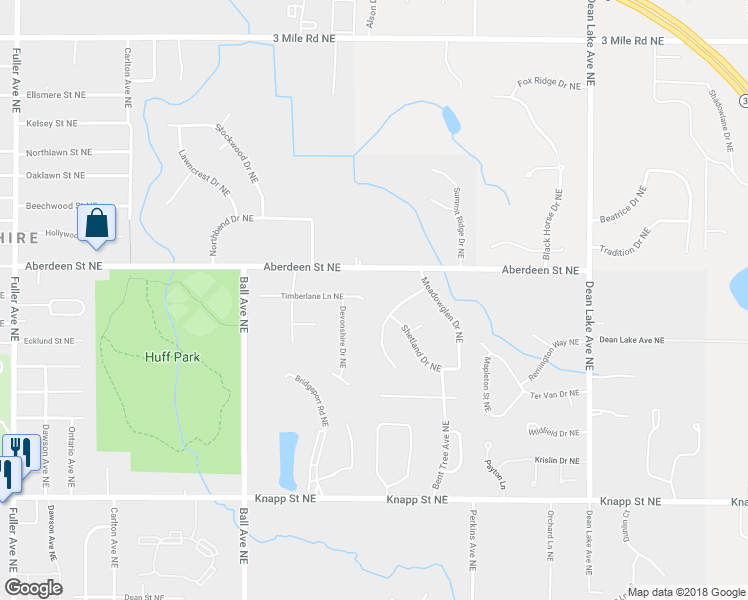 map of restaurants, bars, coffee shops, grocery stores, and more near 1812 Timberlane Lane Northeast in Grand Rapids