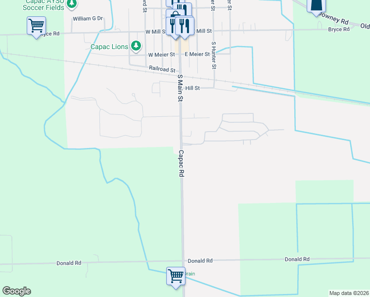 map of restaurants, bars, coffee shops, grocery stores, and more near 3694 Capac Road in Capac