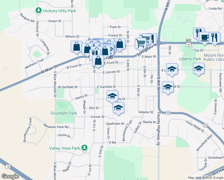 map of restaurants, bars, coffee shops, grocery stores, and more near 302 Center Avenue in Mount Horeb