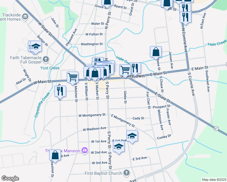 map of restaurants, bars, coffee shops, grocery stores, and more near 10 Hoosac Street in Johnstown