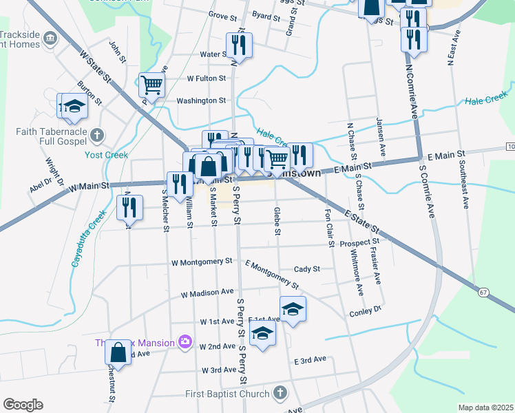 map of restaurants, bars, coffee shops, grocery stores, and more near 10 Hoosac Street in Johnstown