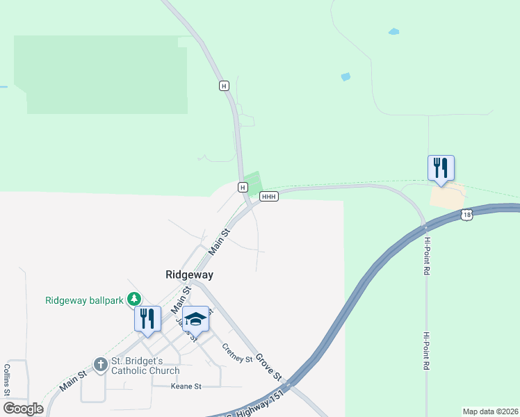 map of restaurants, bars, coffee shops, grocery stores, and more near in Ridgeway