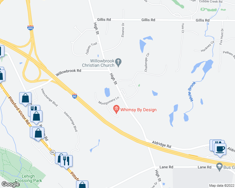 map of restaurants, bars, coffee shops, grocery stores, and more near 680 High Street in Victor