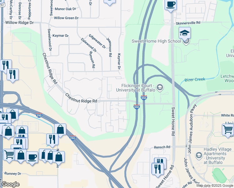 map of restaurants, bars, coffee shops, grocery stores, and more near 3751 Nickel Way in Buffalo