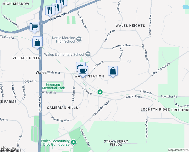 map of restaurants, bars, coffee shops, grocery stores, and more near 121 Felix Street in Wales