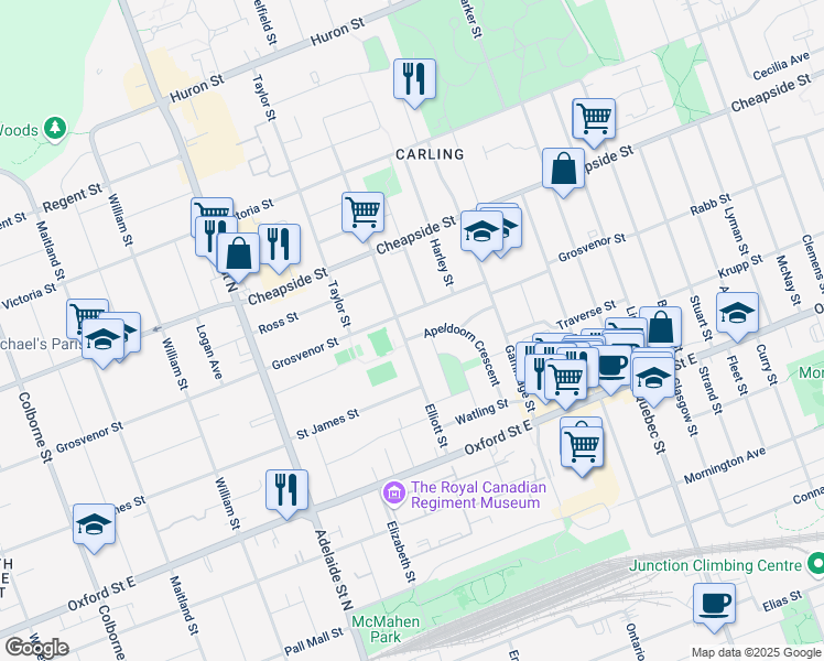 map of restaurants, bars, coffee shops, grocery stores, and more near 76 Apeldoorn Crescent in London