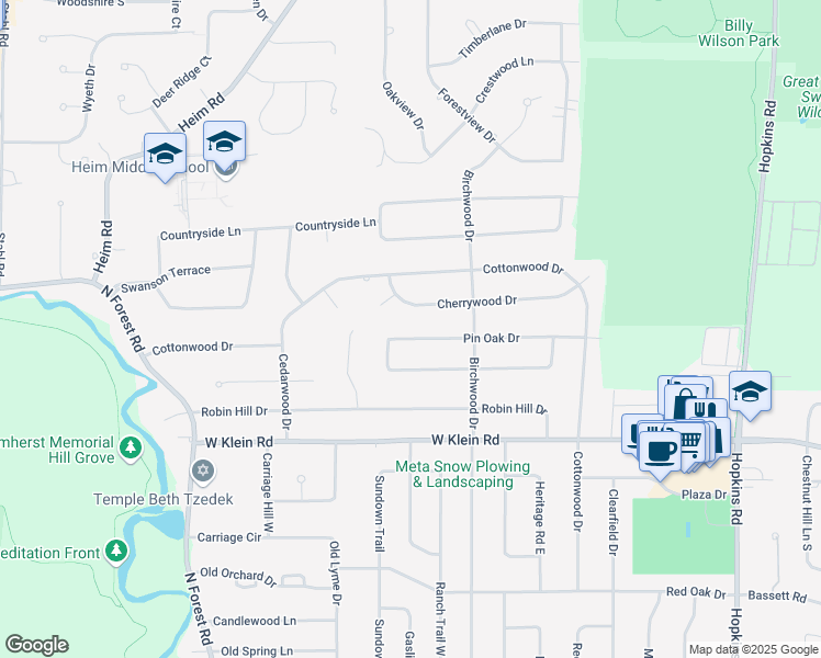 map of restaurants, bars, coffee shops, grocery stores, and more near 144 Pin Oak Drive in Buffalo