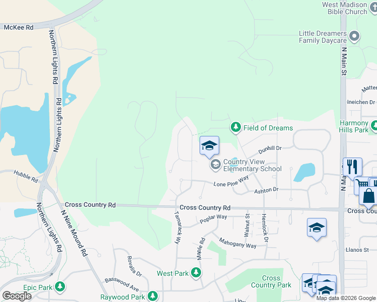 map of restaurants, bars, coffee shops, grocery stores, and more near 1240 Tamarack Way in Verona