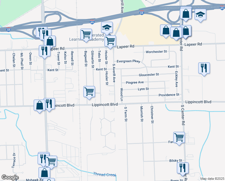 map of restaurants, bars, coffee shops, grocery stores, and more near 2016 South Averill Avenue in Flint