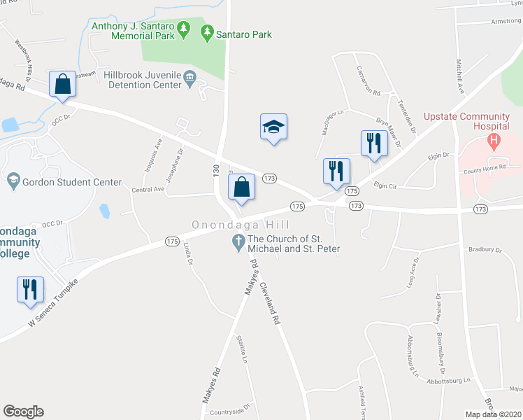 map of restaurants, bars, coffee shops, grocery stores, and more near 4831 West Seneca Turnpike in Syracuse