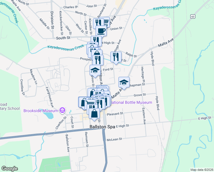 map of restaurants, bars, coffee shops, grocery stores, and more near 10 Liberty Street in Ballston Spa