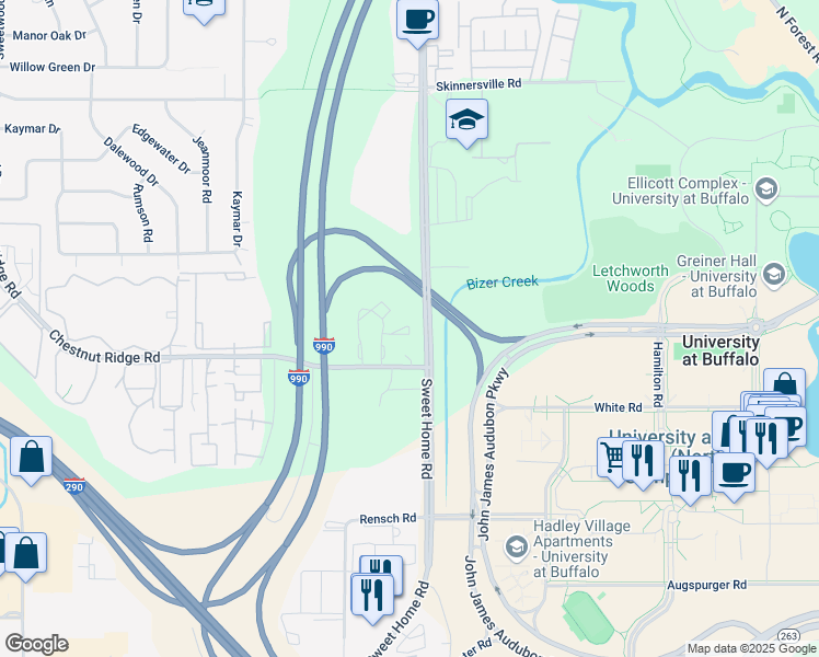 map of restaurants, bars, coffee shops, grocery stores, and more near 18 Flickinger Court in Buffalo