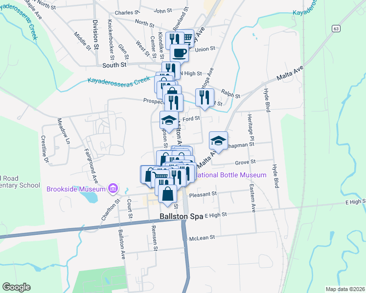 map of restaurants, bars, coffee shops, grocery stores, and more near 174 Milton Avenue in Ballston Spa