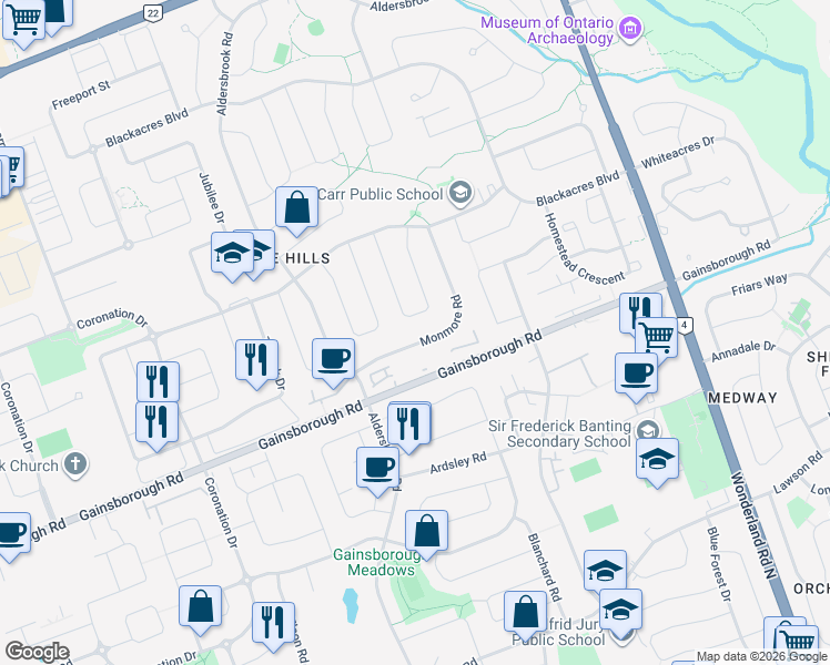 map of restaurants, bars, coffee shops, grocery stores, and more near in London