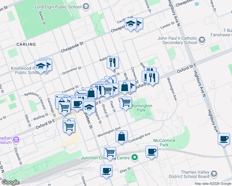 map of restaurants, bars, coffee shops, grocery stores, and more near in London