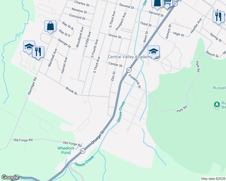 map of restaurants, bars, coffee shops, grocery stores, and more near 17 Gordon Place in Ilion