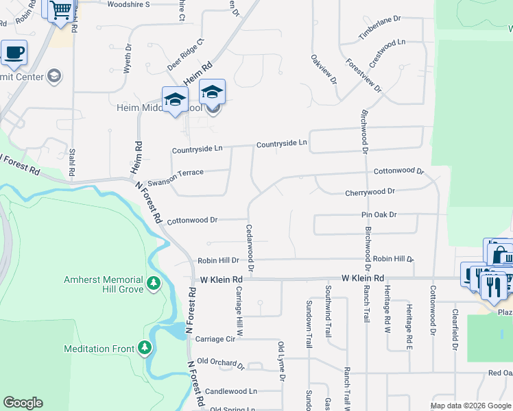 map of restaurants, bars, coffee shops, grocery stores, and more near 6 Cedarwood Drive in Buffalo
