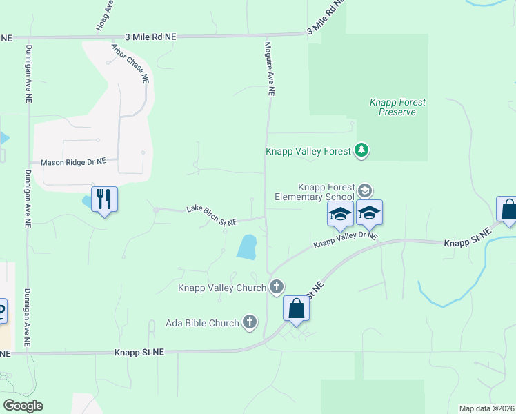 map of restaurants, bars, coffee shops, grocery stores, and more near 2301 Maguire Avenue Northeast in Grand Rapids