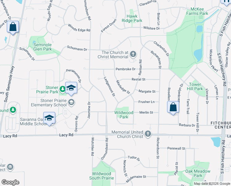 map of restaurants, bars, coffee shops, grocery stores, and more near 2765 Ledgemont Street in Fitchburg