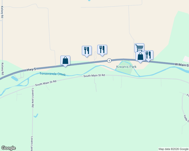 map of restaurants, bars, coffee shops, grocery stores, and more near 3732 South Main Street Road in Batavia