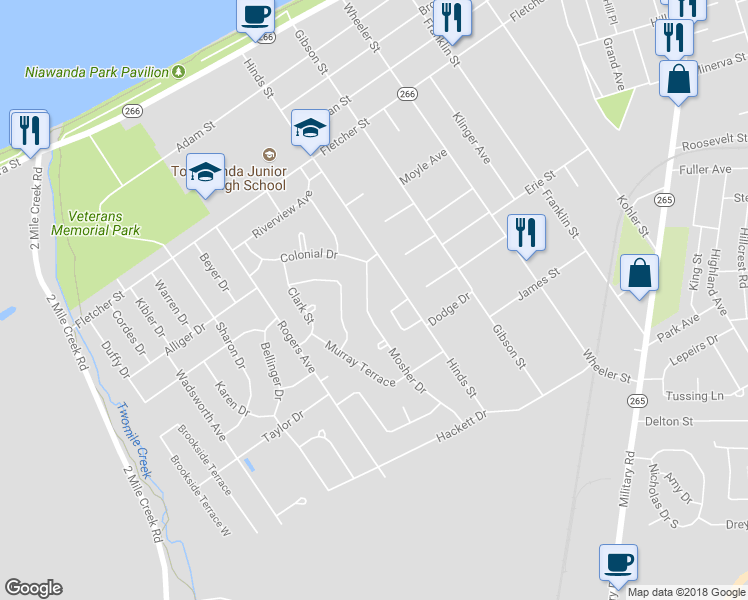 map of restaurants, bars, coffee shops, grocery stores, and more near 31 Mosher Drive in Tonawanda