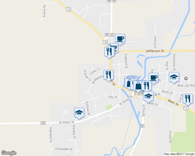 map of restaurants, bars, coffee shops, grocery stores, and more near 399 West Madison Street in Cambridge