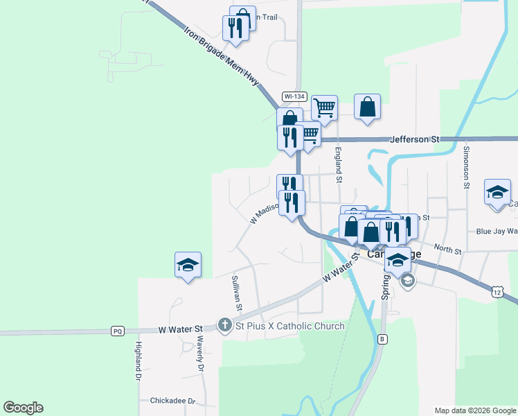 map of restaurants, bars, coffee shops, grocery stores, and more near 399 West Madison Street in Cambridge