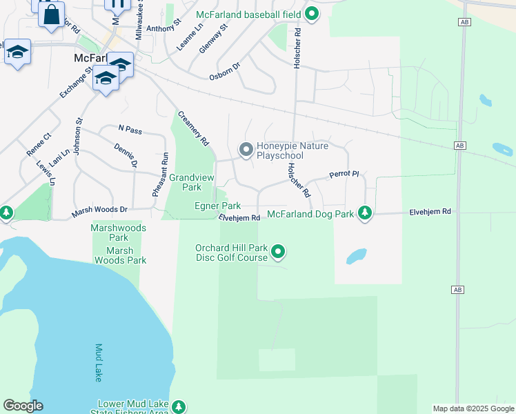map of restaurants, bars, coffee shops, grocery stores, and more near 6405 Hidden Farm Road in McFarland