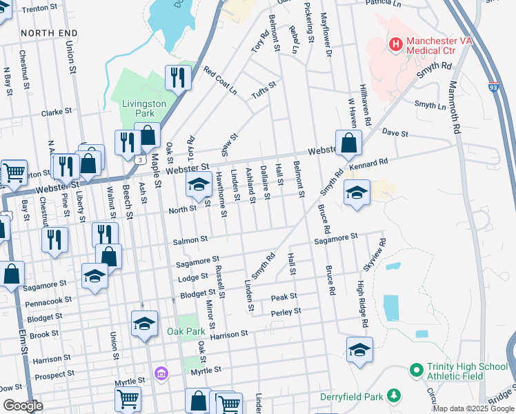 map of restaurants, bars, coffee shops, grocery stores, and more near 171 Carnegie Street in Manchester