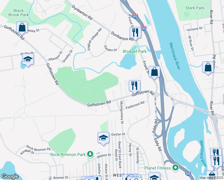 map of restaurants, bars, coffee shops, grocery stores, and more near 40 Debbie Street in Manchester