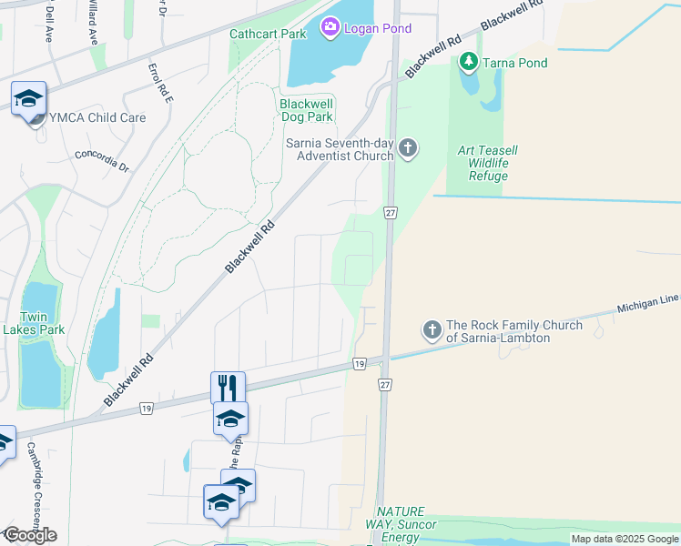 map of restaurants, bars, coffee shops, grocery stores, and more near in Sarnia