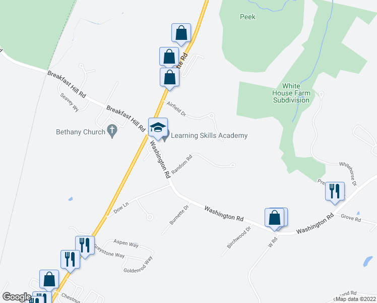 map of restaurants, bars, coffee shops, grocery stores, and more near 12 Random Road in Rye