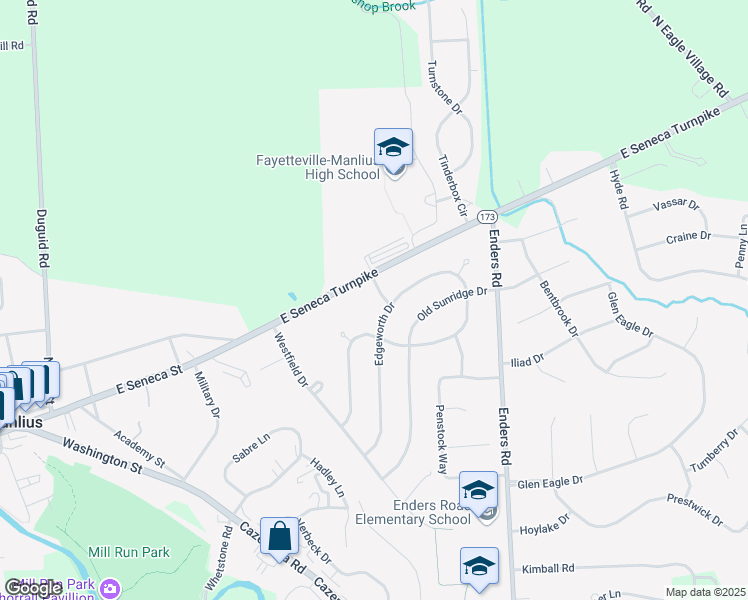 map of restaurants, bars, coffee shops, grocery stores, and more near 4889 Northgate Drive in Manlius