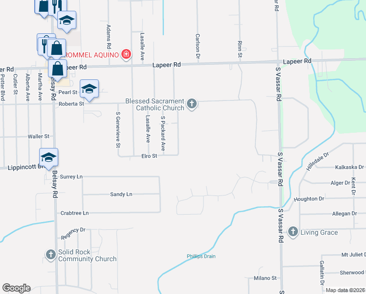 map of restaurants, bars, coffee shops, grocery stores, and more near 1468 Transue Avenue in Burton