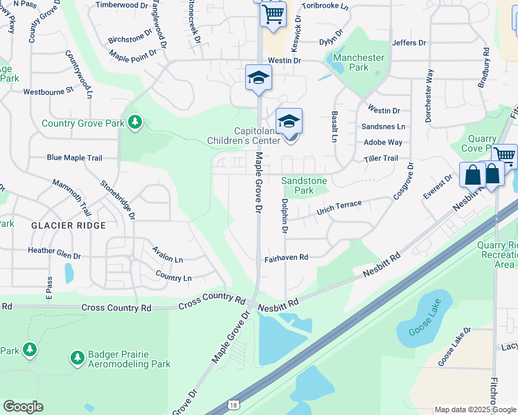 map of restaurants, bars, coffee shops, grocery stores, and more near 3839 Maple Grove Drive in Madison