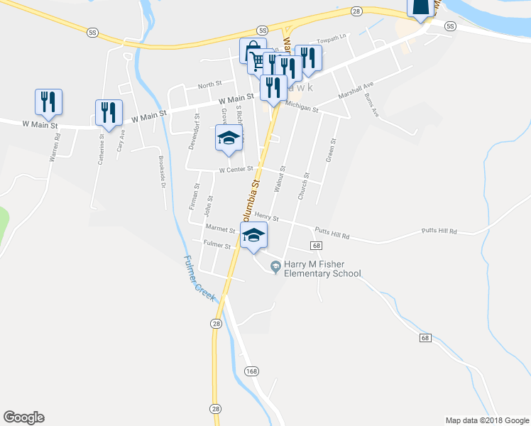 map of restaurants, bars, coffee shops, grocery stores, and more near 68 Walnut Street in Mohawk