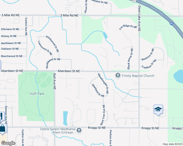 map of restaurants, bars, coffee shops, grocery stores, and more near 1860 Aberdeen Street Northeast in Grand Rapids