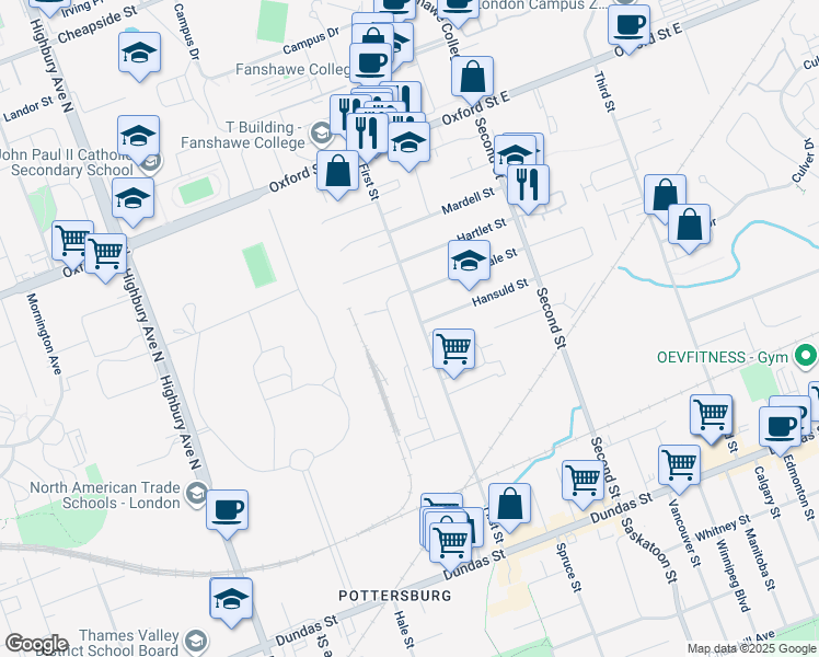 map of restaurants, bars, coffee shops, grocery stores, and more near 549 First Street in London