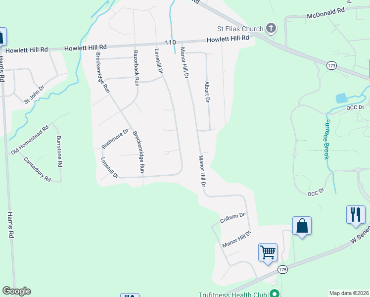 map of restaurants, bars, coffee shops, grocery stores, and more near 4858 Limehill Drive in Syracuse