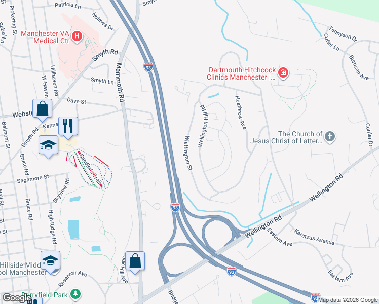 map of restaurants, bars, coffee shops, grocery stores, and more near 192 Whittington Street in Manchester