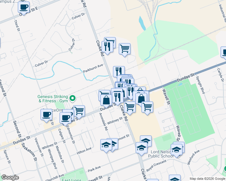 map of restaurants, bars, coffee shops, grocery stores, and more near 1903 Avalon Street in London