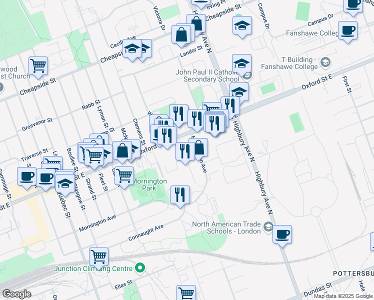 map of restaurants, bars, coffee shops, grocery stores, and more near 78 Empire Street in London